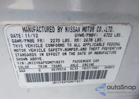 2013 Infiniti G37 Journey z USA, uszkodzony, nr VIN JN1CV6AP5DM718271
